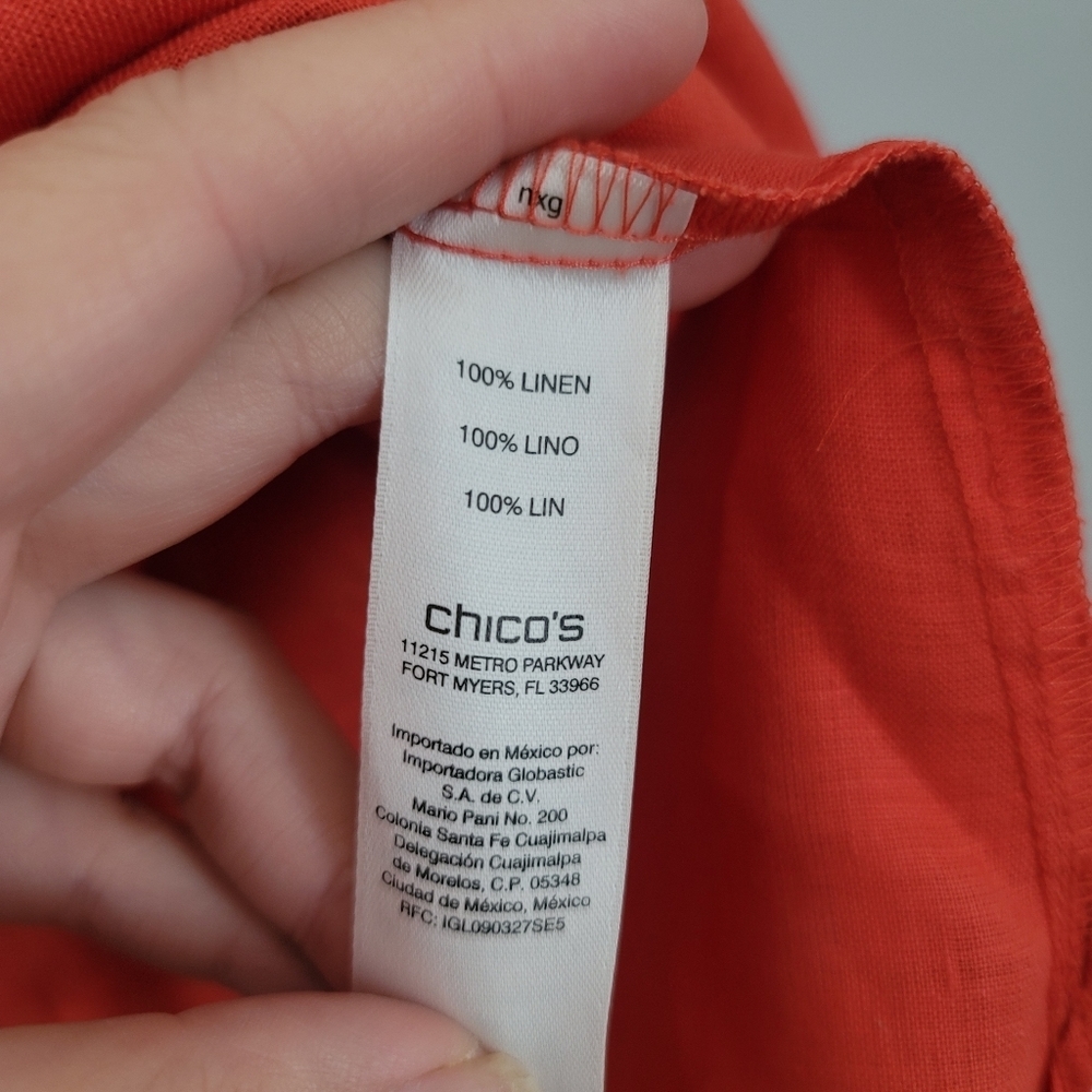 Chicos Top Womens Size 0P S Small Orange Linen Button Up Roll Tab Sleeve No Iron - Picture 7 of 7